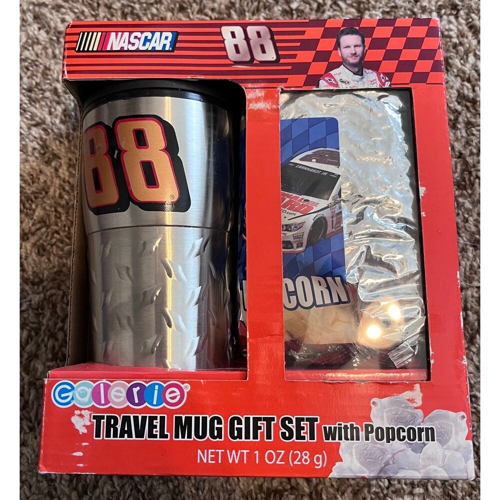 Dale Earnhardt Jr NASCAR Travel Mug Gift Set with Popcorn – NIB new in box